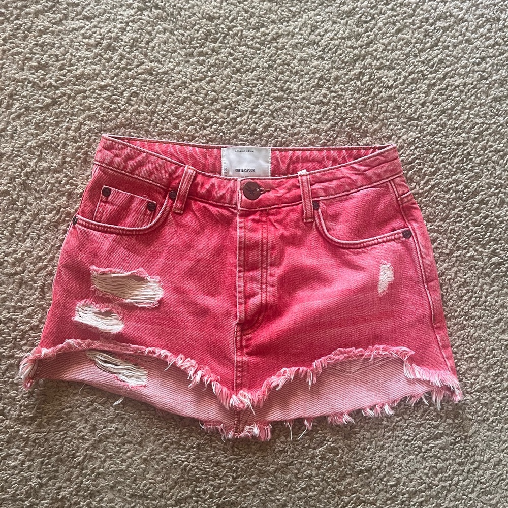 Distressed Pink Denim Skirt
